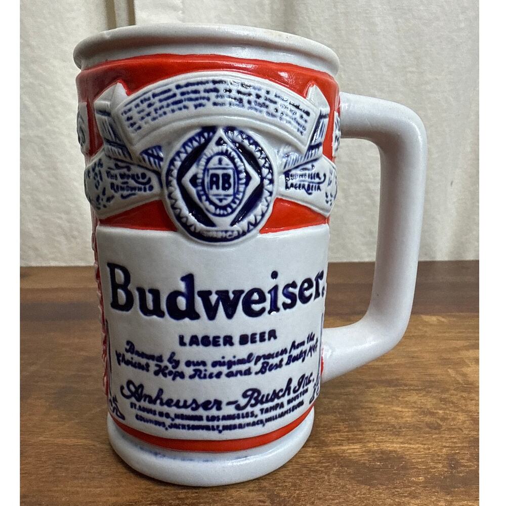 Budweiser Beer Mug Stein By Ceramarte Made In Brazil Embossed Design Collectible